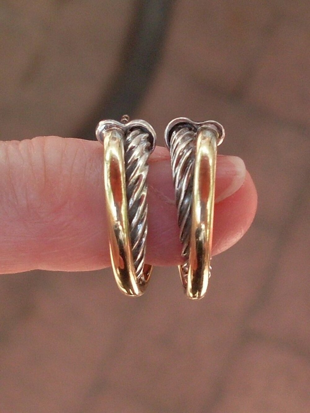Current Item - David Yurman Crossover Hoop Earrings - 18K/925 - DY Backs